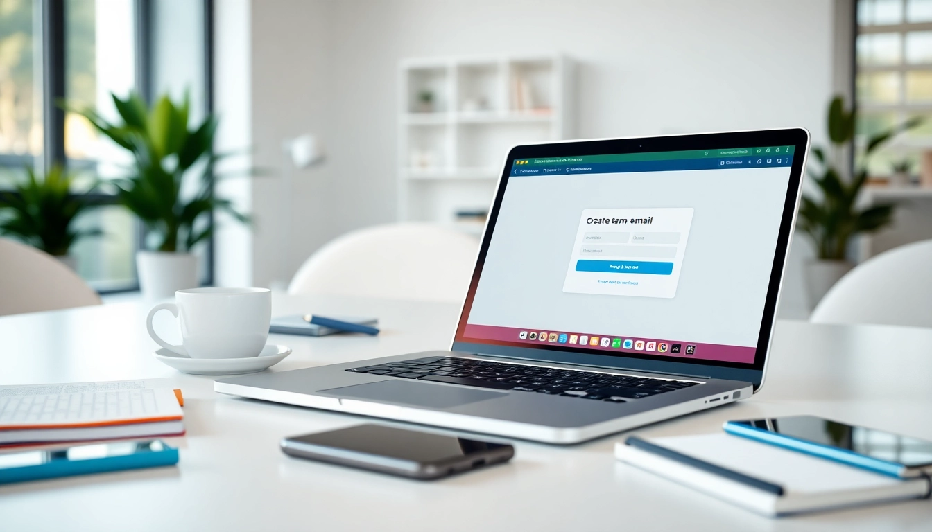 Create a temp email easily from a laptop in a clean, modern workspace.