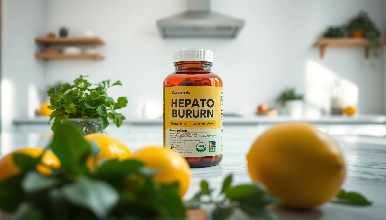 Review of Hepato Burn supplement showing the vibrant product with fresh herbs for detox.