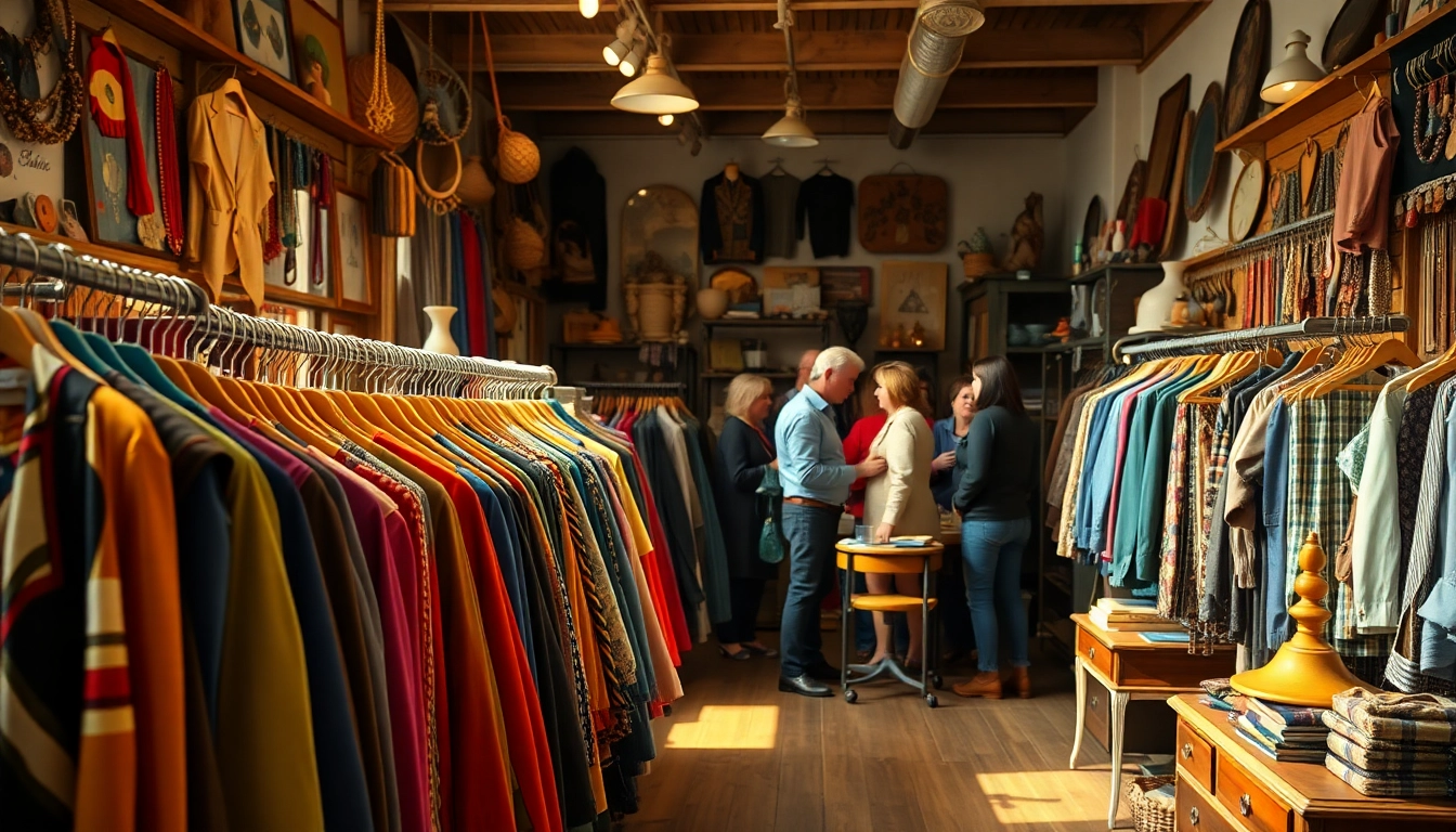 Shop at the second hand store Copenhagen showcasing vibrant vintage clothing and accessories.